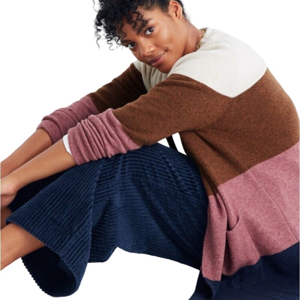 Madewell Kent Striped Cardigan Sweater in Coziest Yarn Colorblock Alpaca Blend S